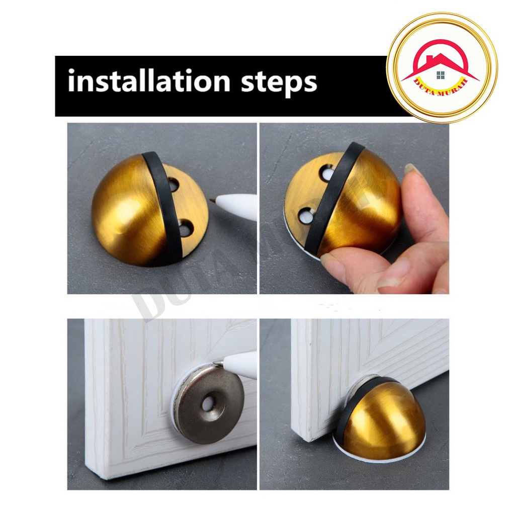 Door Stop Stopper STAINLESS Bulat / Keong Penahan Pintu Lantai Karet Pengganjal Bulat