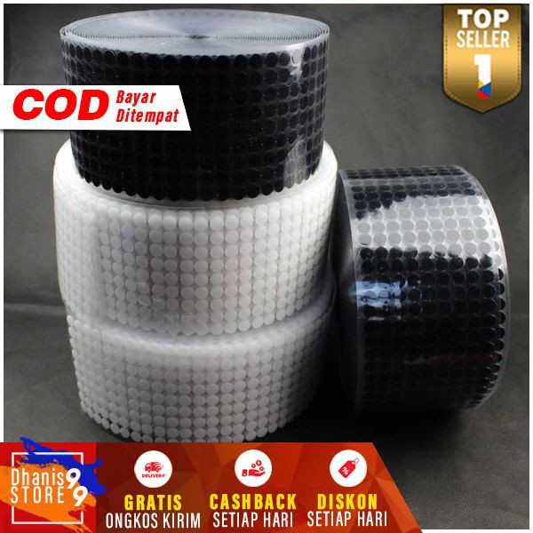 Doble Tape Lakban Dots Velcro Hook Loop Magic Sticker Solasi Perekat Kuat Solatip Double Tip 10mm