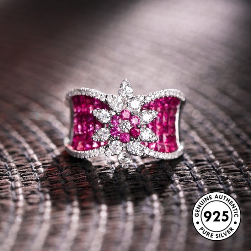 Cincin Sterling Silver 925 Model Mahkota Dengan Ruby Elegan Untuk Wanita