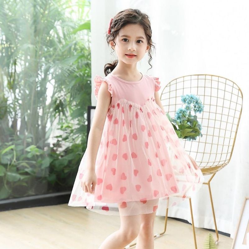 golden heart tutu dress / dress princess anak bayi / gaun pesta baby tile tule pink biru putih-6