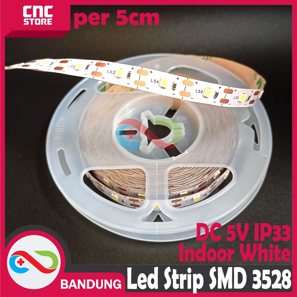 LED STRIP SMD 3528 SINGLE COLOUR DC 5V IP33 INDOOR PUTIH WHITE PER 5CM