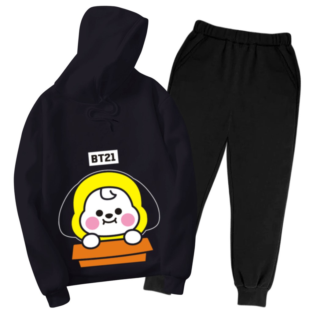 BESS - Setelan Hoodie Wanita Murah / Setelan Hoodie + Jogger Hitam - CIMY BW