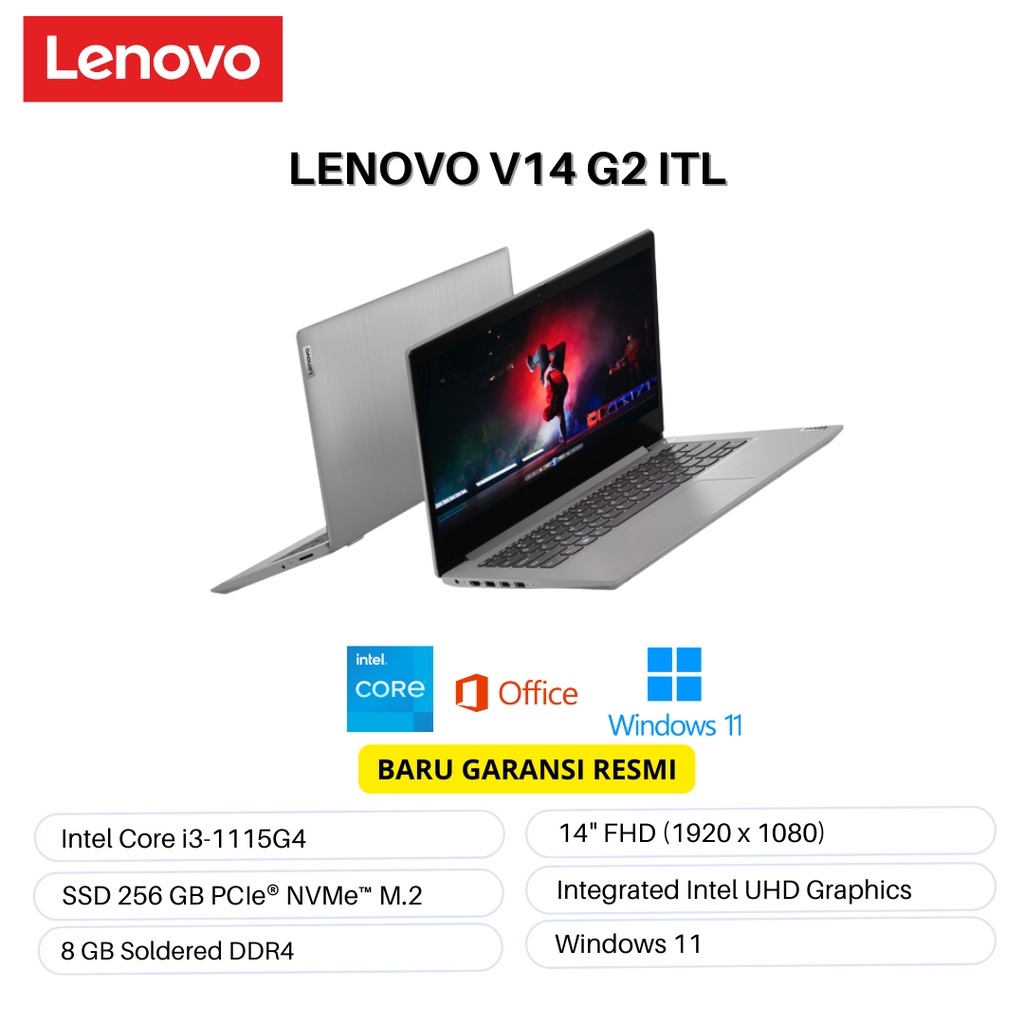 LAPTOP LENOVO V14 G2 ITL CORE i3 - 115G4 RAM 4GB SSD 256GB 14&quot; WINDOWS 11+OHS Baru bergaransi resmi