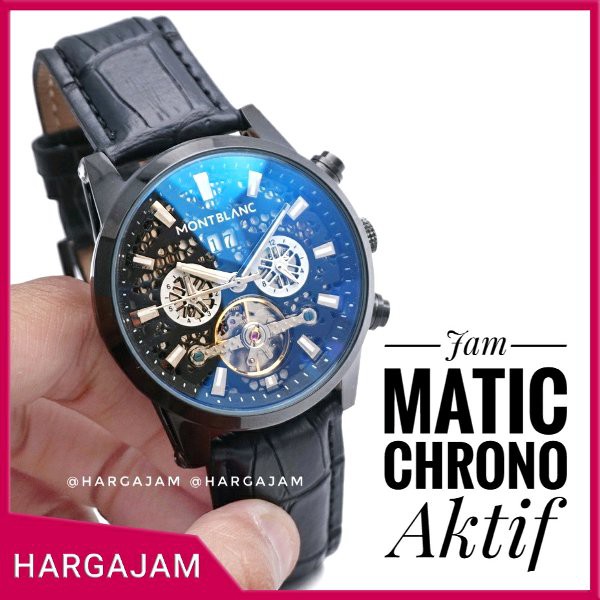 BARU Jam Tangan Pria Automatic Montblanc MO2127 Leather Strap Black by hargajam matic otomatis