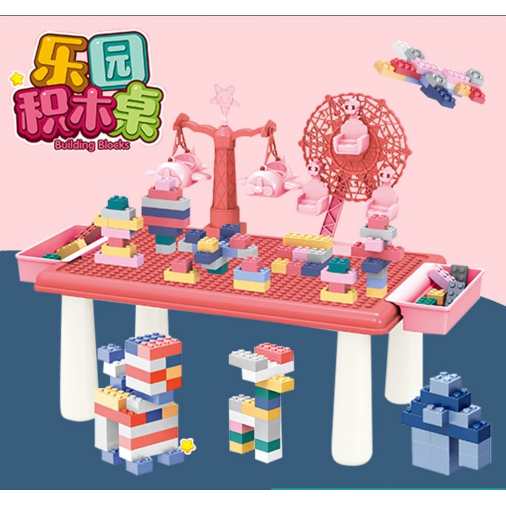 [FUNNY]69pcs Mainan Balok Susun Theme Park Mini Set Meja / Balok Meja Theme Park Mini