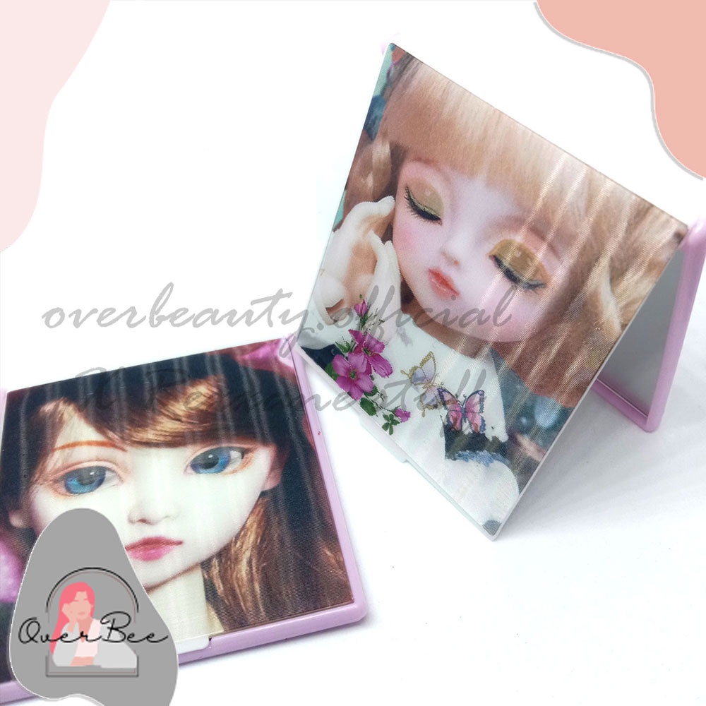 OVERBEE - Cermin Rias Lipat Mini Cermin Travel Kartun Barbie Simpel Kaca Rias Portable Praktis Cermi