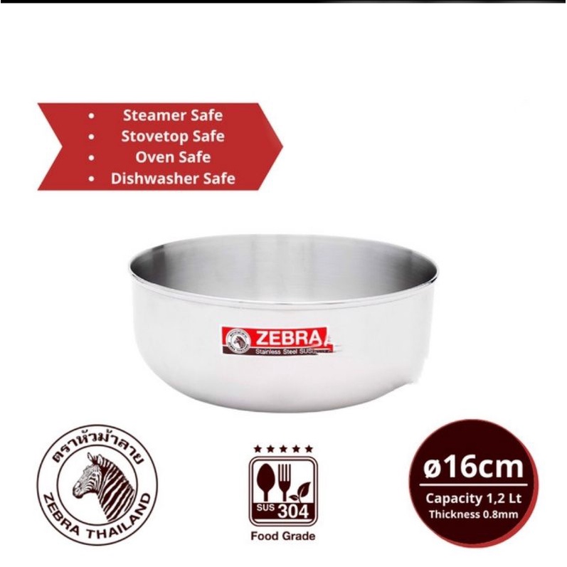 Mangkok ZEBRA 16 Cm Stainless Steel 111016 - Water Bowl