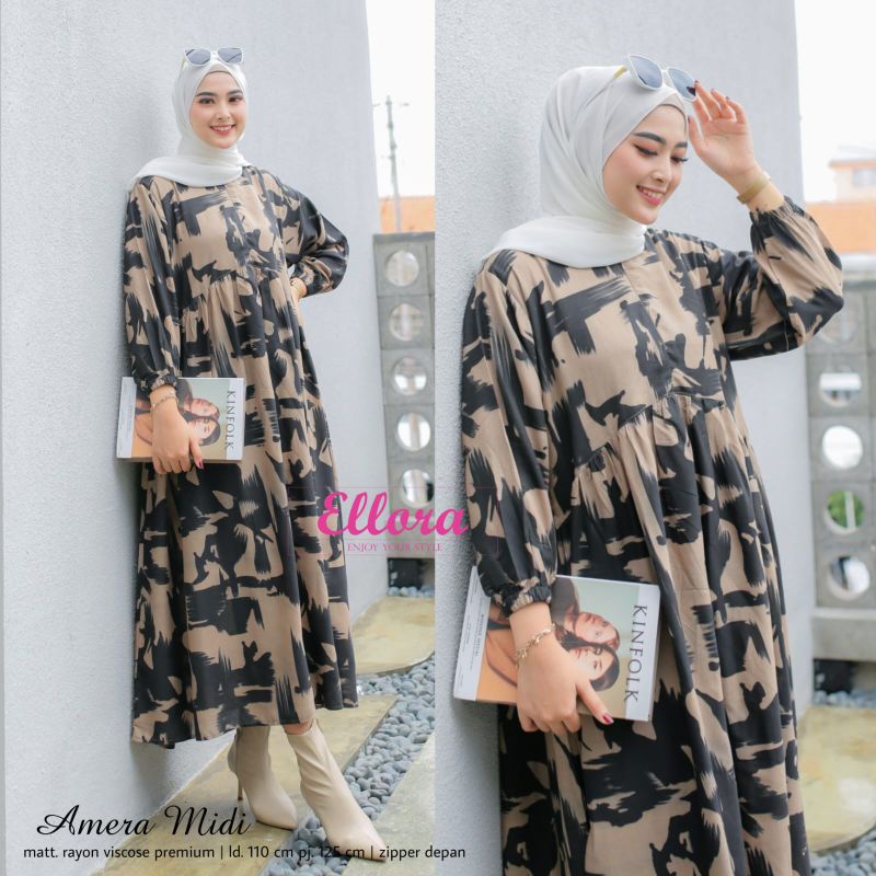 GAMIS WANITA MIDI DRESS BIG SIZE BAJU JUMBO BUSUI RAYON IMPORT TIDAK NERAWANG TEBAL LD 115-120 ORI E
