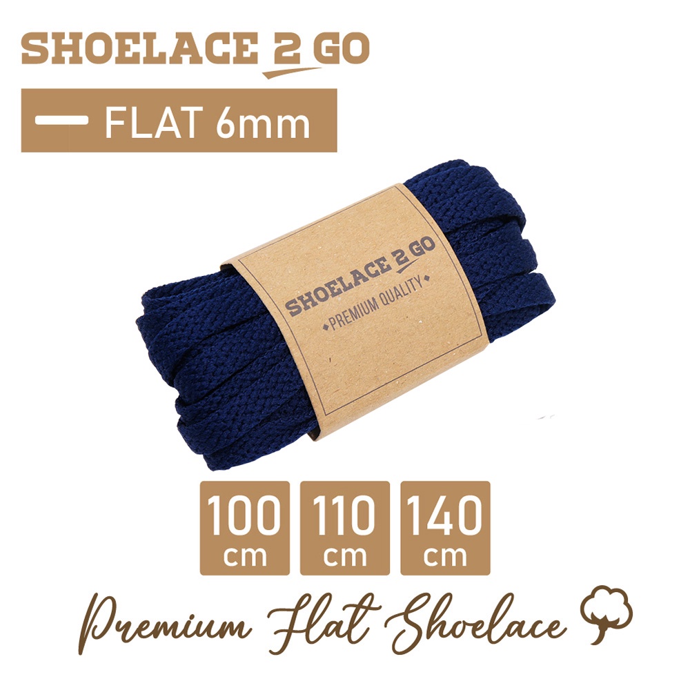 SHOELACE 2 GO PREMIUM TALI SEPATU GEPENG PIPIH FLAT J4 - NAVY - 100CM 110CM 130CM
