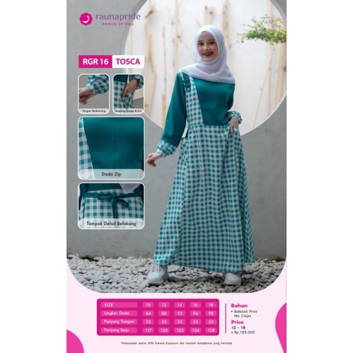 Gamis Remaja Original RGR 21 Tosca by Rauna|Gamis Remaja Kotak Kotak|Gamis Anak Sekolah|Gamis Kekini