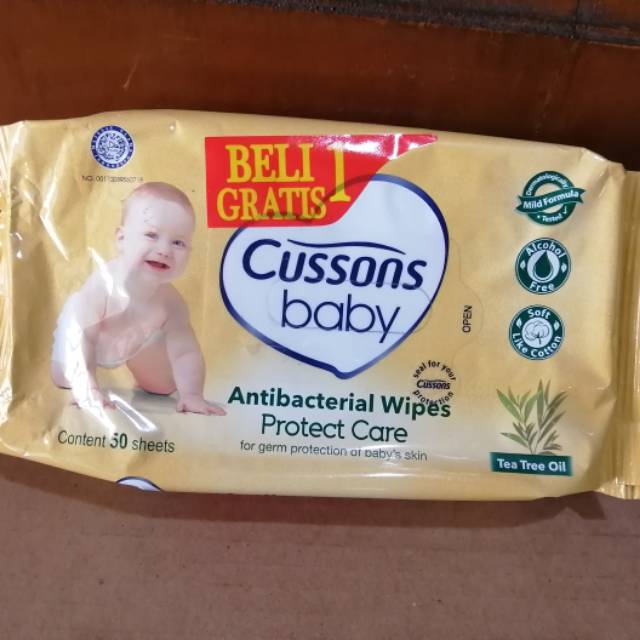 Cussons baby wipes Kuning, Antibacterial wipes, Protect Care, Tea Tree Oil 50 sheets