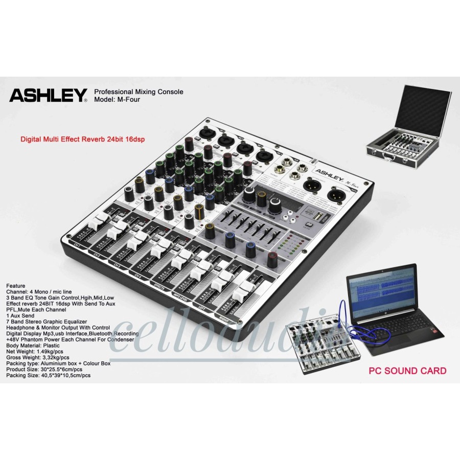 Mixer Audio 4 Channel Ashley M-FOUR Bluetooth M Four Free Hardcase