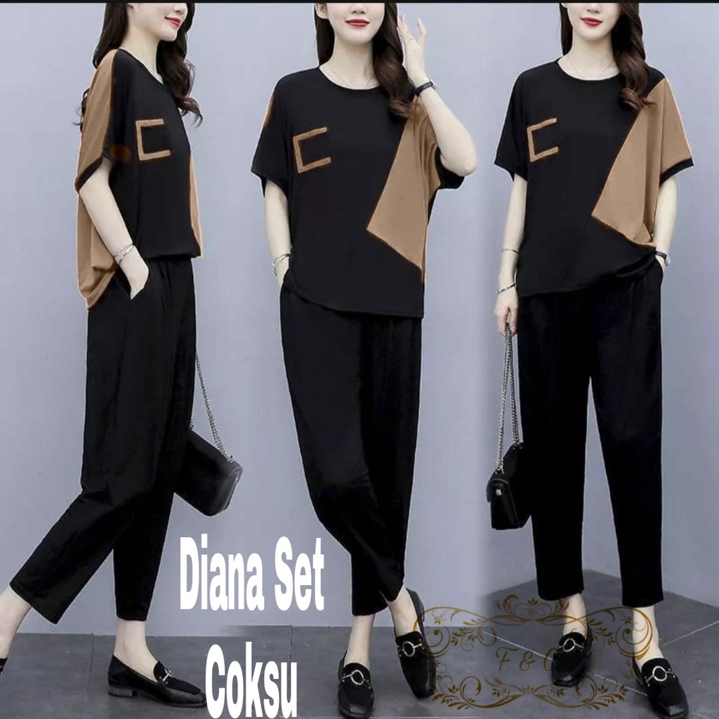 Setelan wanita korean style terbaru/ Diana set baju Korea SIZE M L XL / Setelan kekinian/ Setelan fashion wanita terlaris / Set baju remaja tanggung