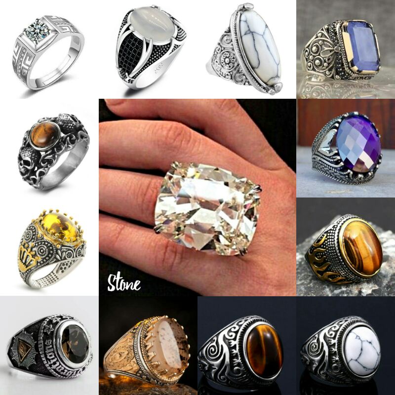 Cincin Pria gaya batu punk style men ring stone series