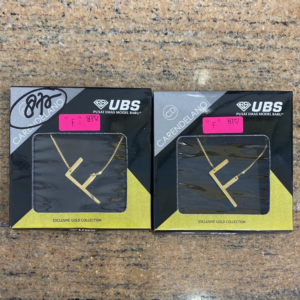 Kalung UBS Edisi Carendelano Huruf F Kalung Emas Asli Kadar 875