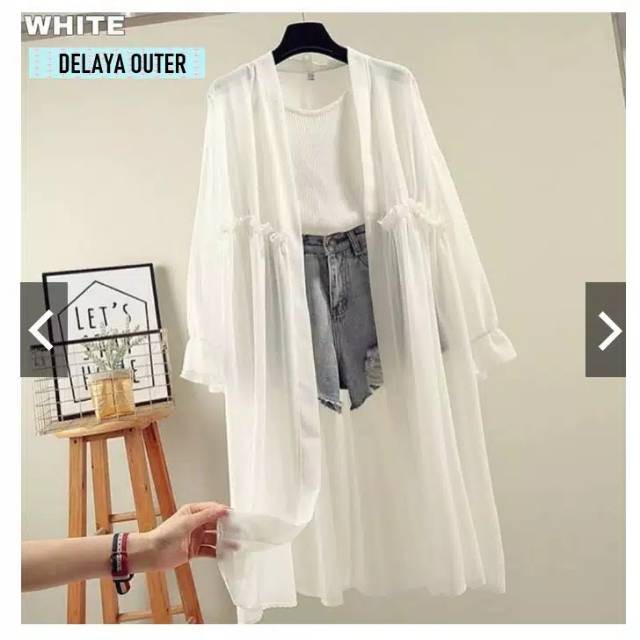 Baju Outer Wanita Terbaru Gamis Remaja Kekinian Modern 2021 Dress Wanita Modern-PUTIH
