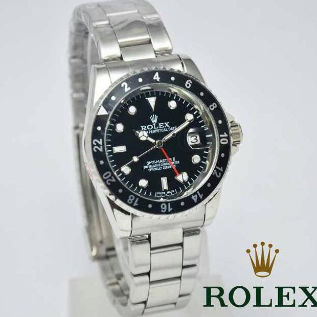 JAM TANGAN PRIA / COWOK ROLEX GMT RANTAI AUTOMATIC MATIC - Hitam Biru, BoxKancingPolos