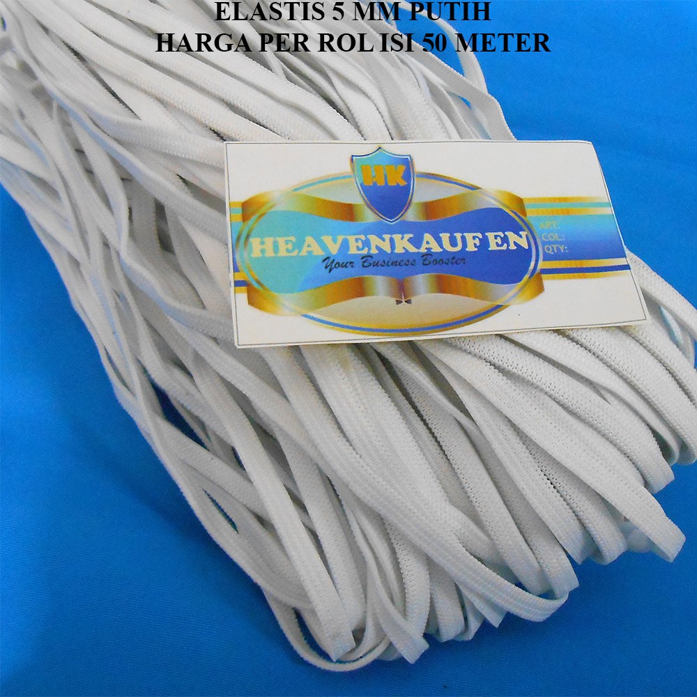 Karet Elastis Elastic 5 mm Putih Harga Per Rol isi 50 Meter Untuk Tali Masker Dll