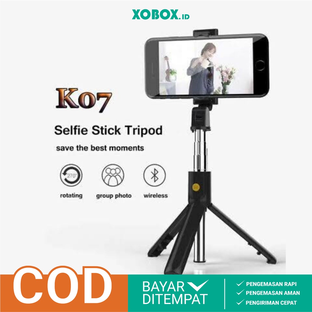 Tripod Selfie Stick 3 IN 1 K07 Tongsis HP Remote Bluetooth - XOBOX