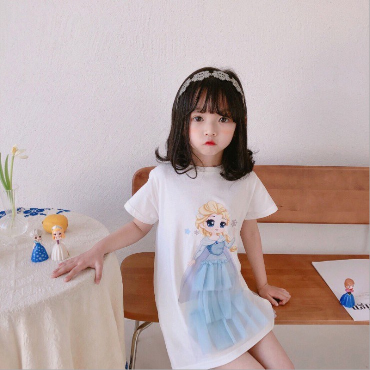 Dress Kasual anak perempuan Elsa Snow White Mermaid Model T-shirt