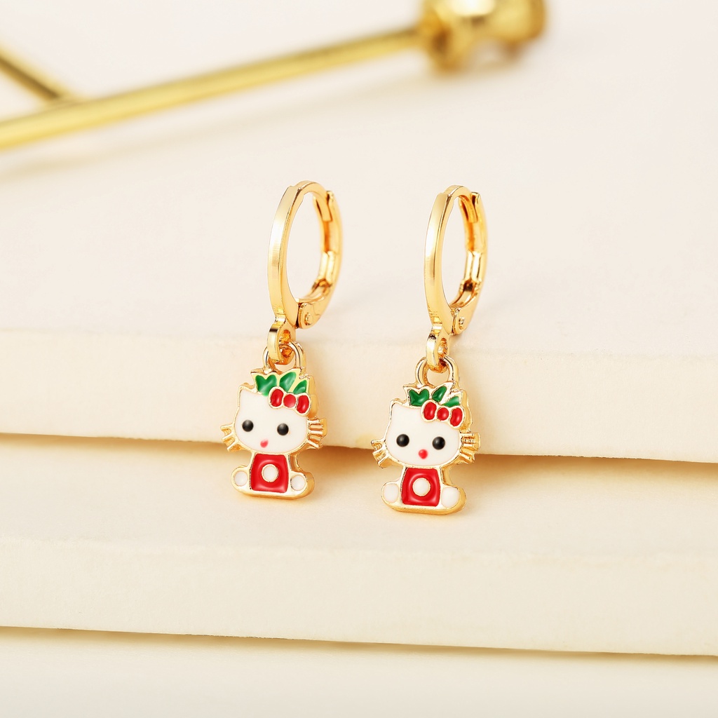 Y389【Pengiriman di tempat】Anting Anak Titanium Hello Kitty Anting Anak Lapis Emas 24k Perhiasan Anak Perempuan Anting