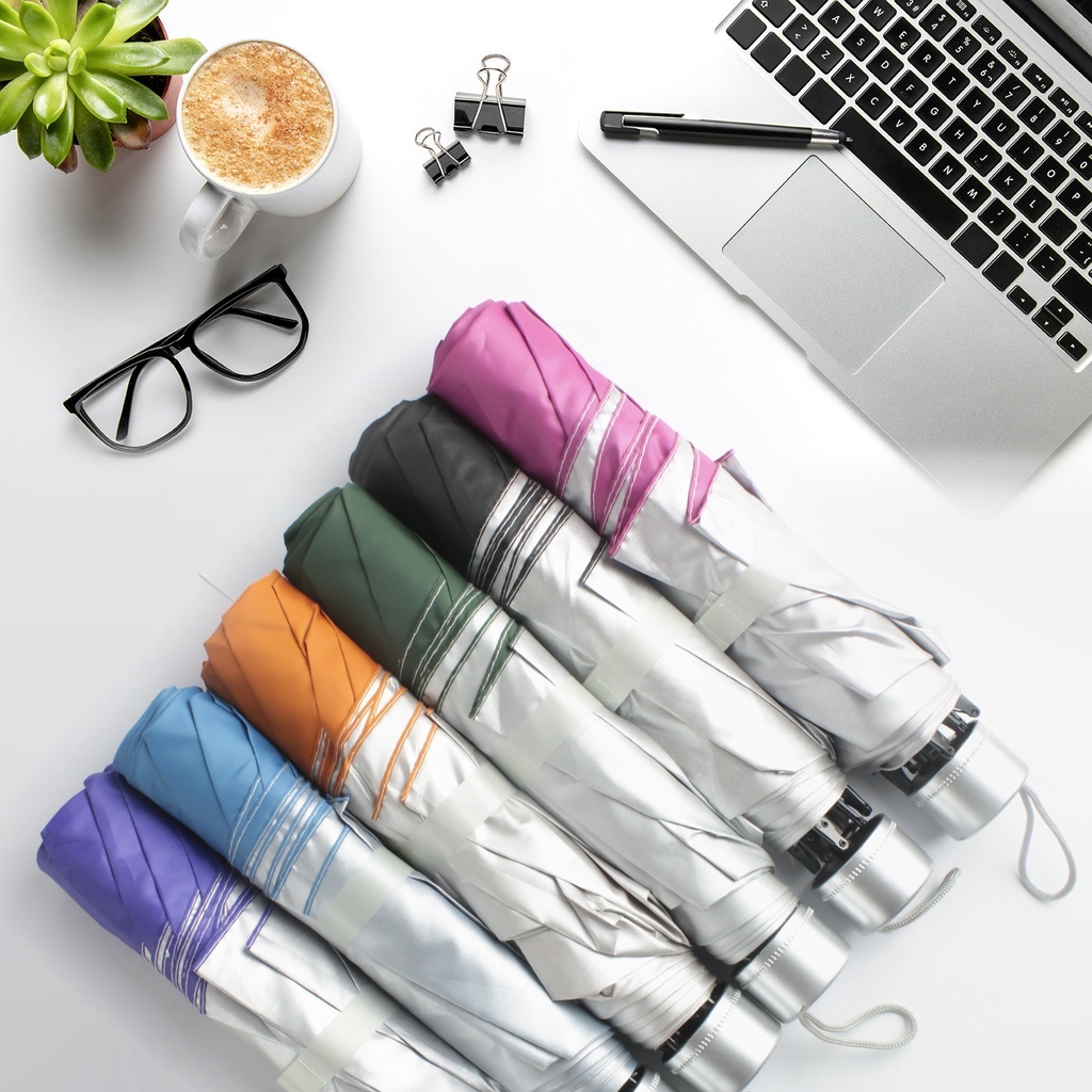 Payung Lipat Umbrella Lapisan Anti Sinar UV Motif Polos Bahan PVC Tebal -10518-5