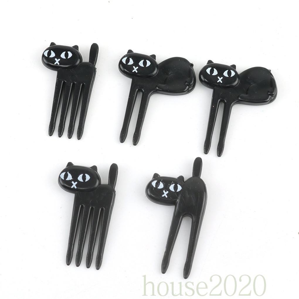 [house2020]6pcs/set Black Cat Fruit Fork Kitten Lunch Garfo Cartoon Children Food Mini Picks