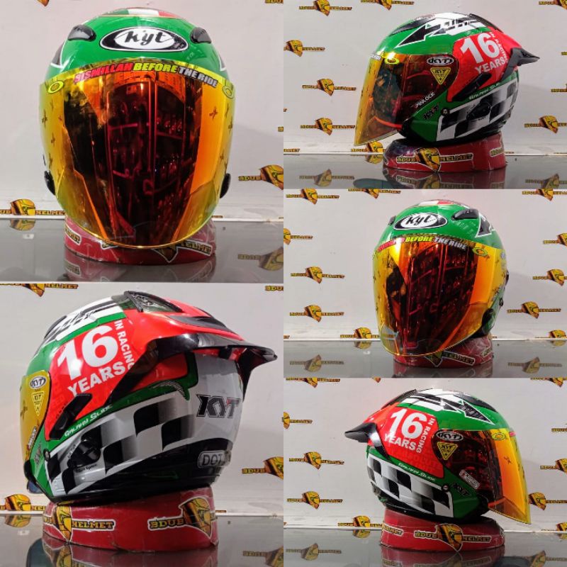 HELM KYT GALAXY FLAT R MOTIF#5 AQUA BLUE/PAKET GANTENG 100%ORIGINAL SNI-DOT-GRENN 16/VENOM/GOLD