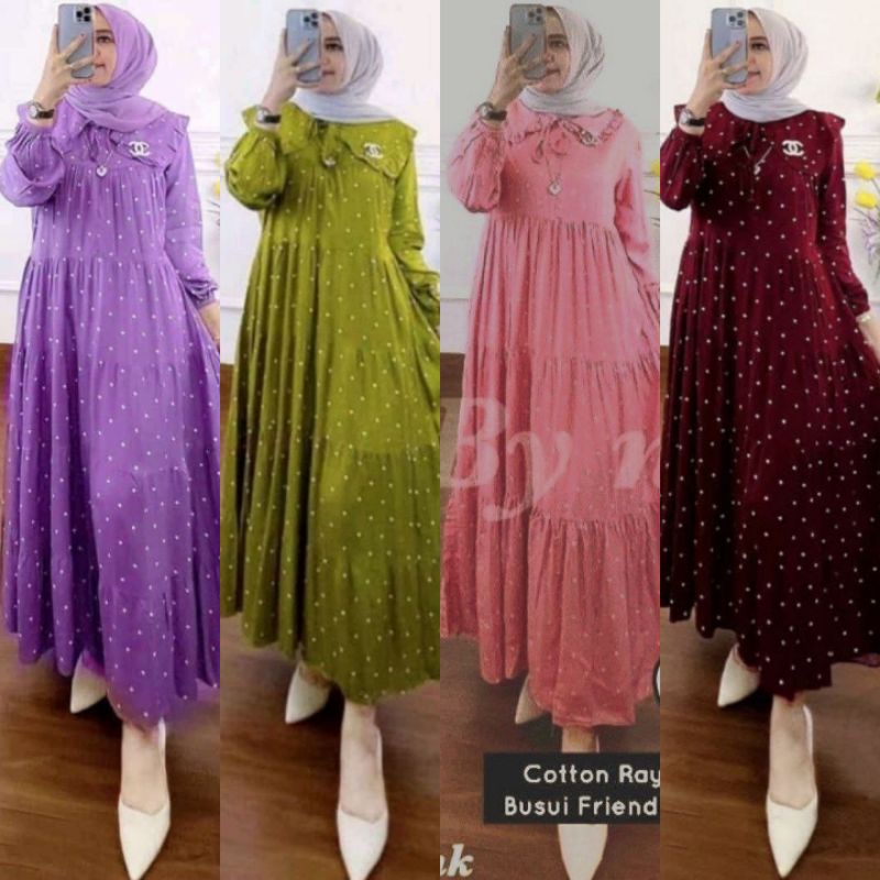 DRESS KANIA// GAMIS RAMPEL MOTIF POLKADOT/ MIDI DRESS POLKA KEKINIAN TERBARU// GAMIS LEBARAN// CHIKI MIDI DRESS POLKADOT JUMBO BUSUI