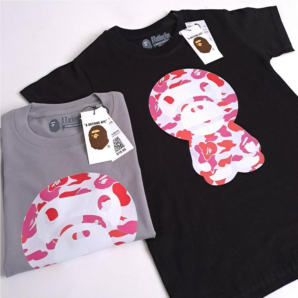 SUMMER KIDS Kaos Anak Laki Laki Perempuan 1-12 Tahun Baju Atasan Premium BAPE MONYET PINK