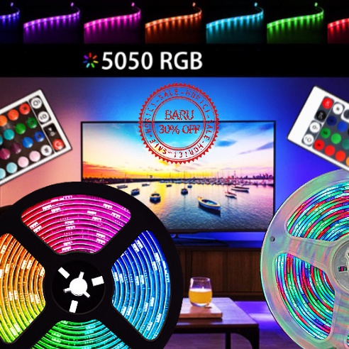 LAMPU LED STRIP 12V 2835 RGB 5 METER / 12V 5050 RGB 10 METER WARNA WARNI FREE ADAPTOR DAN REMOTE