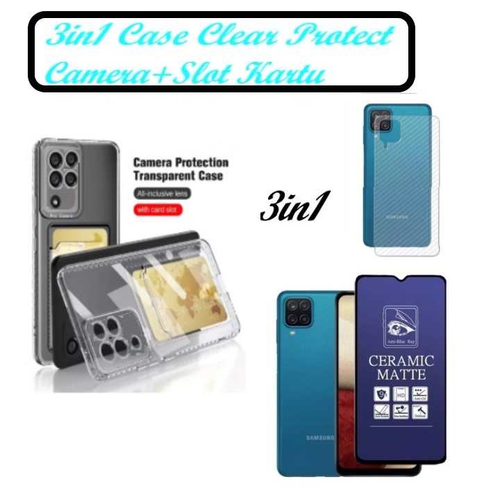 Promo 3in1 Soft Case Clear Bening Transparan Protect Camera+Slot Kartu Samsung a12 Samsung M12 Free 