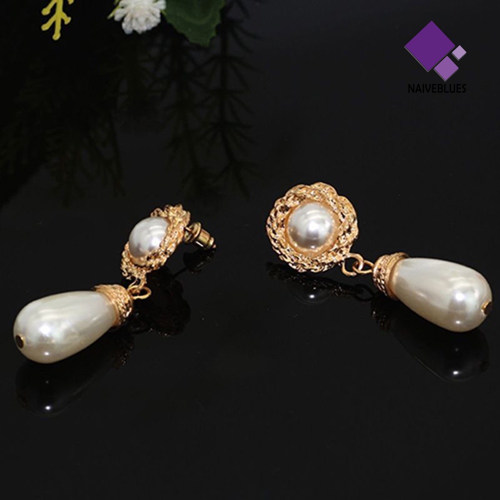 Anting Juntai Warna Emas Aksen Mutiara Untuk Wanita