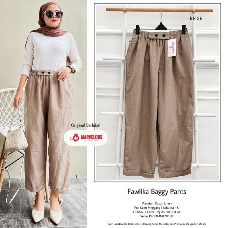 FAWLIKA BAGGY PANTS BY MARVELOUS // CELANA BAGGY WANITA // Baggy linen