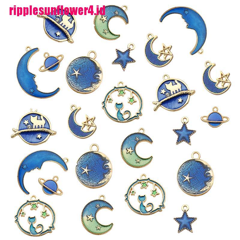 24pcs / set Liontin Enamel Bentuk Kucing Bulan Bintang Planet Bumi Untuk Membuat Perhiasan