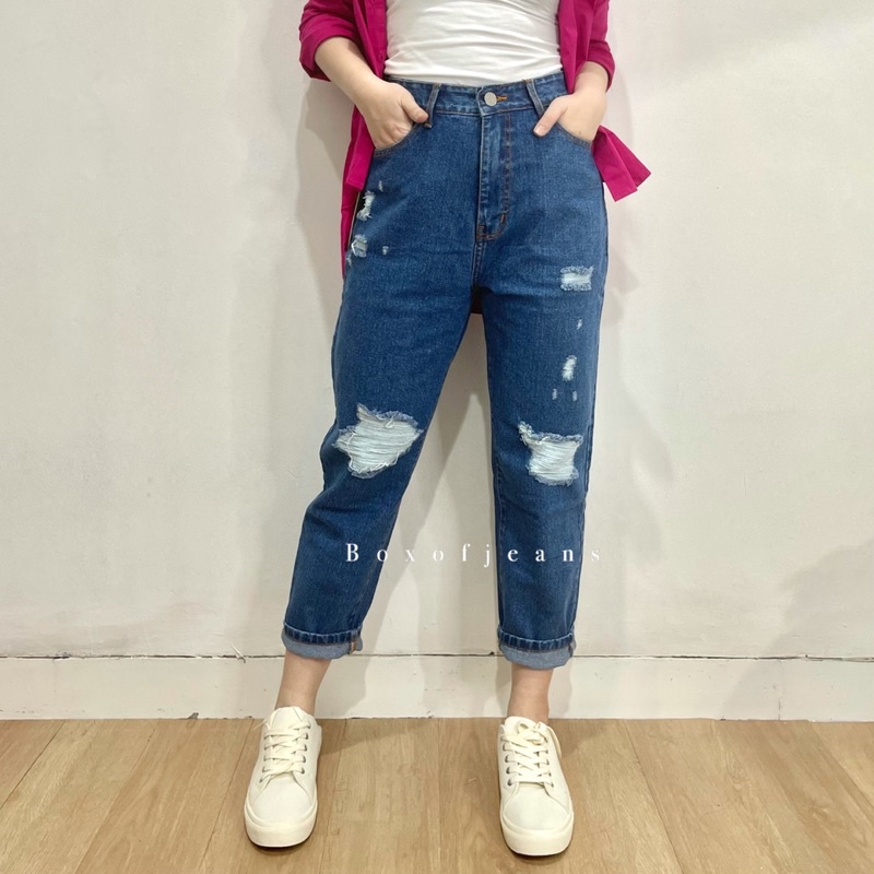 Boxofjeans - GWEN Ripped Boyfriend Jeans - BLUE