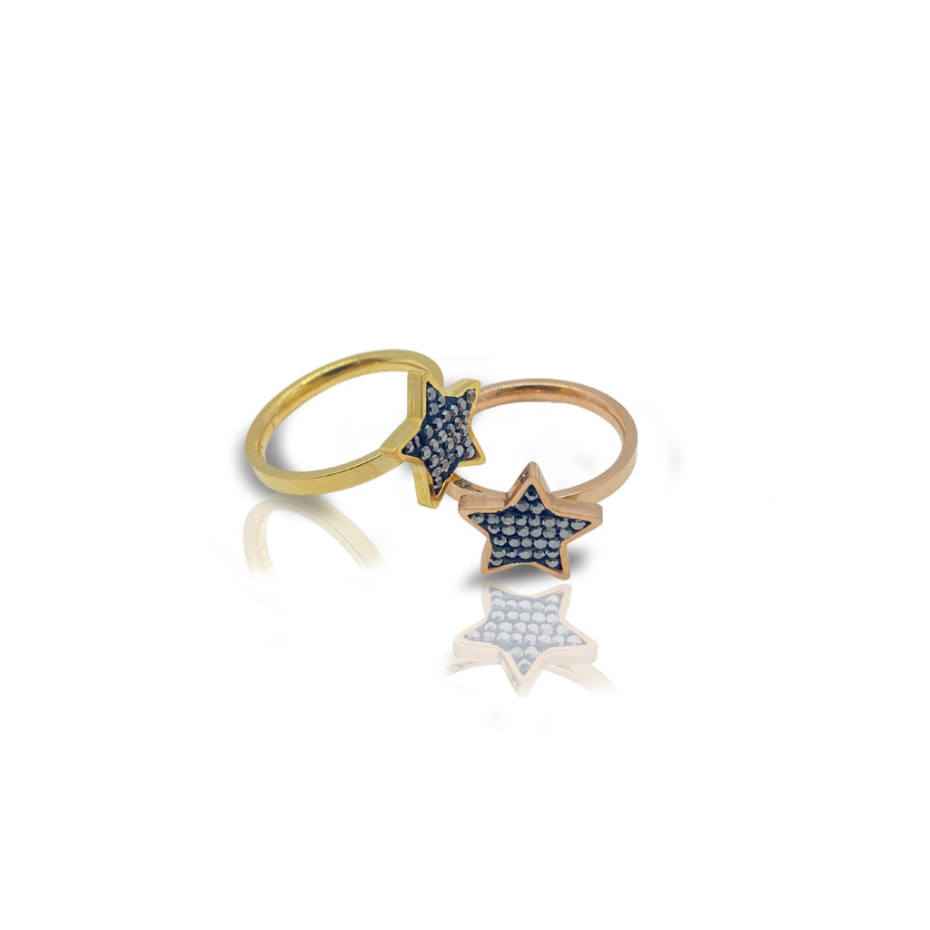 [NOIN] Cincin Titanium Wanita model Bintang Hitam - Aksesoris Perhiasan CNT-012