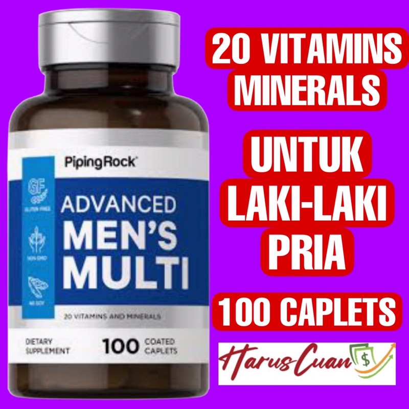 Piping Rock USA Advanced Men’s Multi 100 Caplets Multivitamin Multimineral Untuk Laki Laki Pria One 