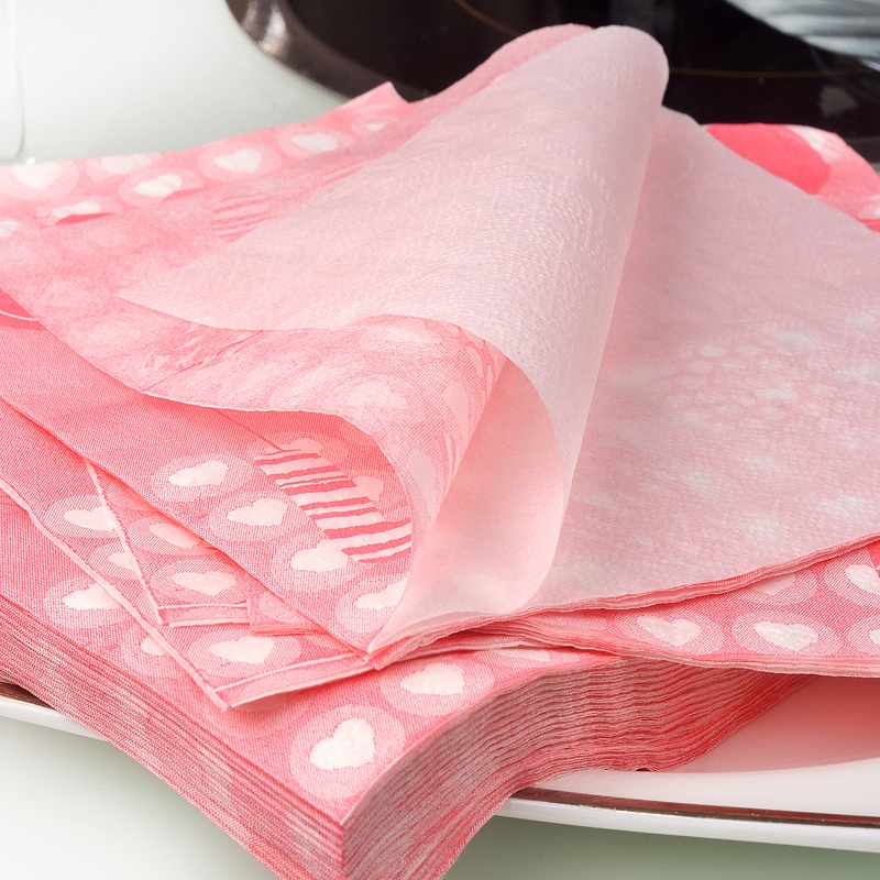 Table Napkin Paper Cute Pink Tissue Love Heart Printed Cafe Wedding Party Tissue Placemat Napkin Festival