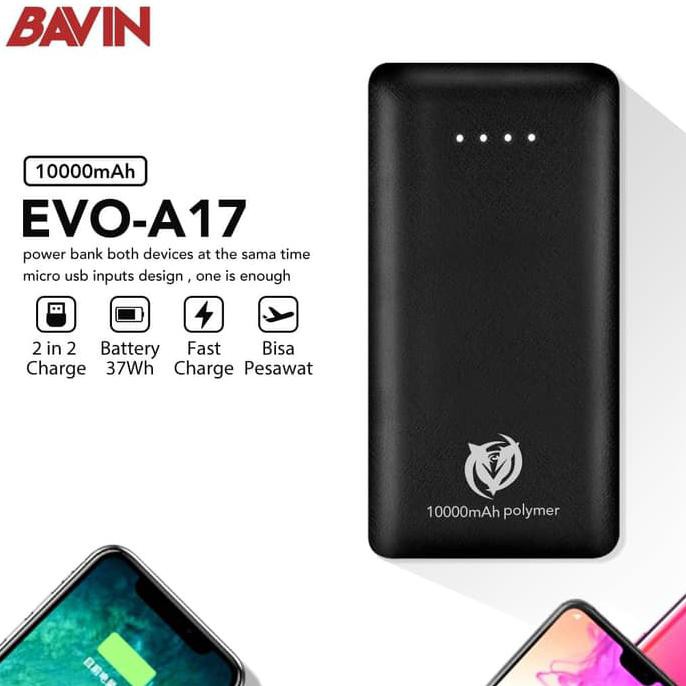 PORTABLE POWERBANK 10000MAH 37WH 2A QUICK CHARGE PESAWAT EVO A17 - HITAM