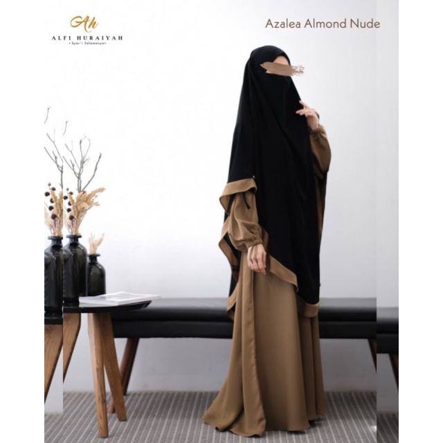 Set Gamis French Khimar Azalea Series Almond Nude by Alfi Huraiyah