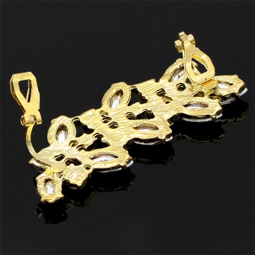 Hu Hu Hu Hu Hu Alat Bantu Pasang Kacamata♡ Anting Klip Bentuk Daun Aksen Kristal Berlian Imitasi Gaya Punk Untuk Wanita Charms