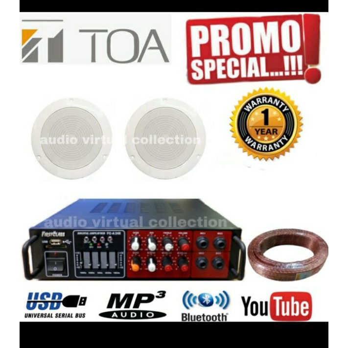 PAKET SPEAKER TOA CEILING DAN AMPLI BLUETOOTH USB