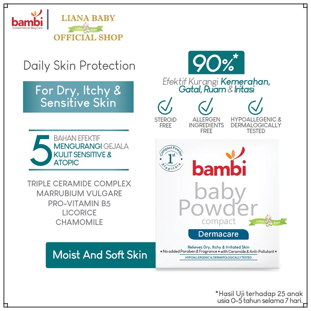 PERA678 BAMBI BABY COMPACT POWDER DERMACARE BEDAK BAYI UNTUK KULIT SENSITIF 40GR