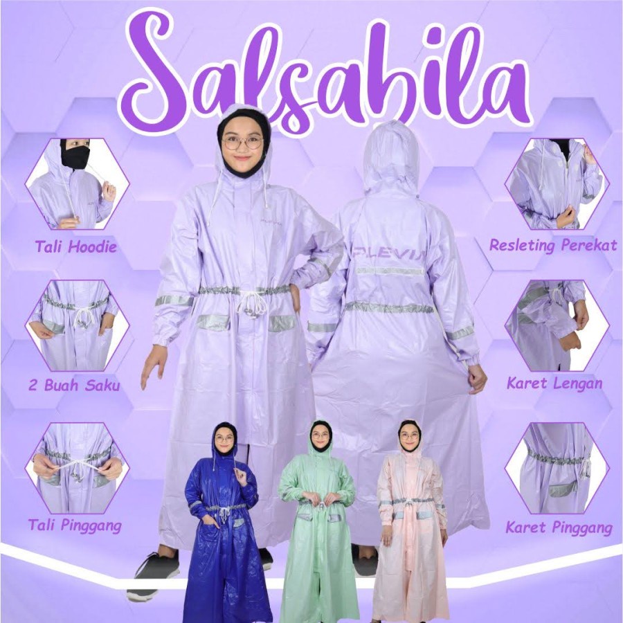 Jas Hujan Ponco Lengan Gamis Salsabila / Jas Hujan Muslimah Plevia