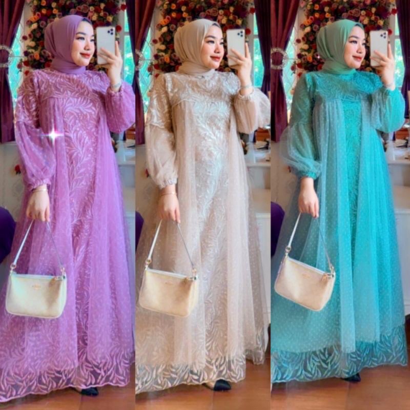 GAMIS PESTA MEWAH/DRESS BRIDESMAID/GAMIS BRIDESMAID KONDANGAN/DRESS LENGAN BALON/DRESS KONDANGAN