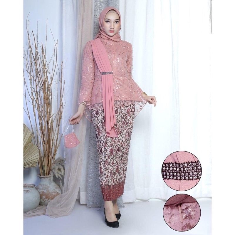 IndahKebaya | SET KEBAYA SELENDANG AURORA / KEBAYA PESTA WISUDA / MAROON NAVY COKLAT SILVER ROSEGOLD