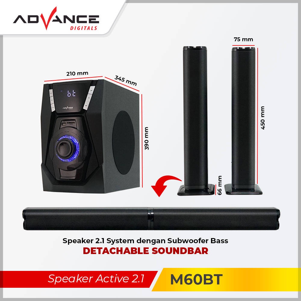 【READY STOCK】Advance M60BT Speaker Stereo Bluetooth Xtra Bass Subwoofer Bisa Karoke Gratis 1 Mic Garansi Resmi 1 Tahun