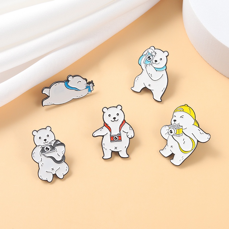 Cartoon White Bear Photo Enamel Lapel Pin Cute Bear Photo Animal Badge Brooch Backpack Jewelry Collection Gifts for Friends