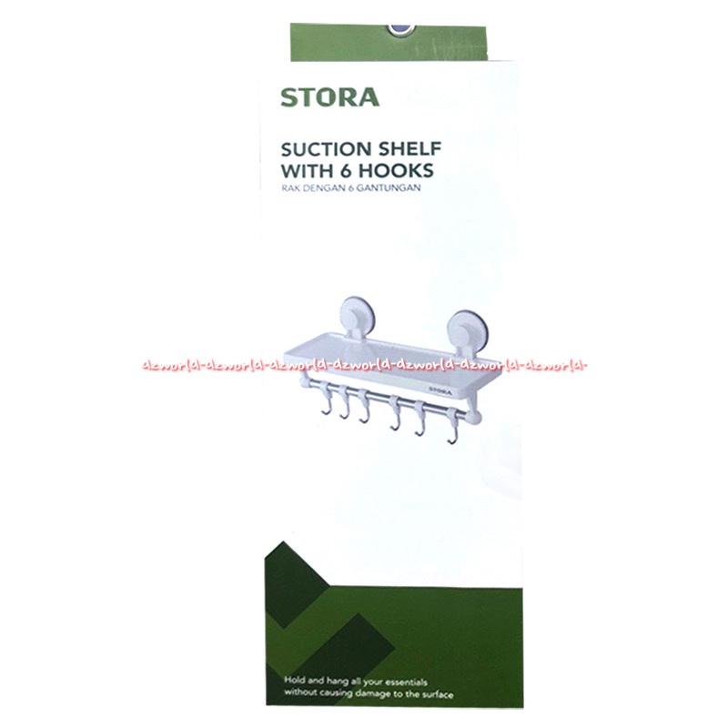 Stora Suction Shelf With 6 Hooks Rak Dengan 6Gantungan Tanpa Paku